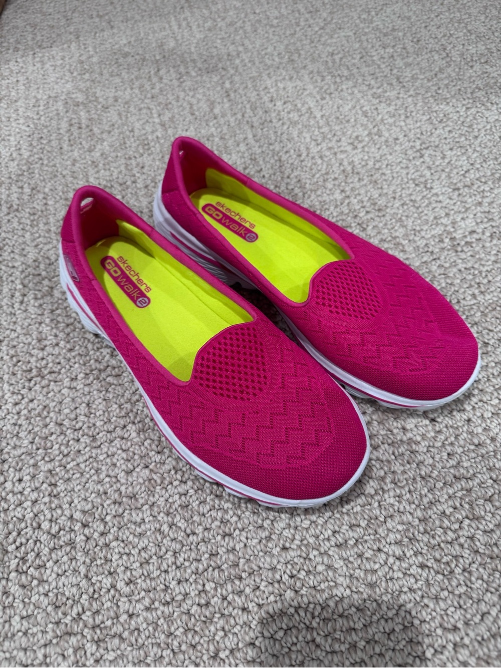 Skechers Slip-On Walking Flats in Hot Pink with Neon Yellow Insole